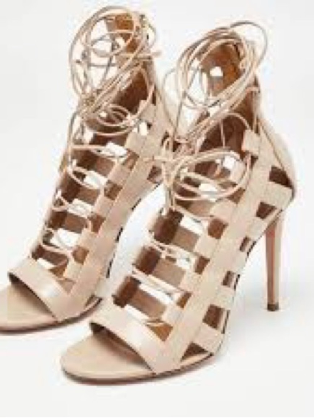 Aquazzura Nude Cage Lace-Up Stiletto Sandals